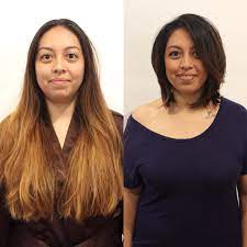 Before And After Long Ombre Hair Transformation Into Razored Angled Bob Ted Gibson Artistic Team Pattyp Long Ombre Hair Hair Transformation Ombre Hair