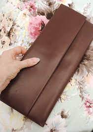 1940s Vintage Brown Envelope Clutch Bag Evening Glove Purse Top Notch Vintage