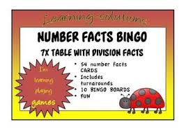 Number Facts Bingo 7x Table With Division Facts Division Facts Learning Numbers Facts