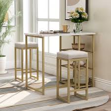 Convenience concepts soho end table, faux white marble. Nestfair 3 Piece Retro Pub Set With Natural Wood Countertop And Bar Stools Overstock 31960740