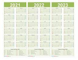 Free 2021 And 2022 And 2023 Calendar With Holidays