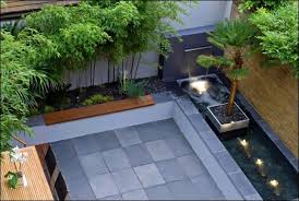 Garden Design Contemporary Courtyard Water Fall And Bamboo Plants Around The Rooftop Garde Courtyard Gardens Design Small Backyard Landscaping Modern Backyard