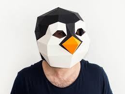 Diy Penguin Mask 3d Paper Craft Template Halloween Mask Printable Paper Mask Instant Pdf Download Low Poly Mask Origami Penguin Halloween Diy Paper Animal Masks Printable Masks