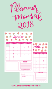 Calendário De Estudos 2018 Para Imprimir Planner Mensal 2018 Planner Planejadores Calendarios Imprimiveis