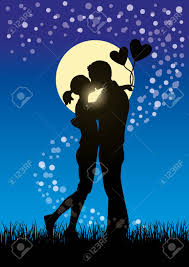 Silhouette Illustration Of Romantic Lovers Kissing Couple In A ...