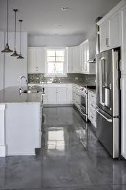 Gray Concrete Floor Kitchen Modern With Silver Pendant Jacksonville Heating And Cooling Compa Kitchen Floor Inspiration Concrete Kitchen Floor Kitchen Flooring