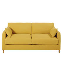 Questa poltrona di legno anticato è rivestita di una tela di lino rifinita da piccole borchie per tappezzeria. Divano Letto 3 Posti Giallo Senape Materasso 10 Cm Julian Maisons Du Monde