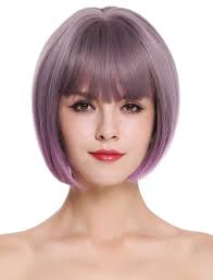 2018 frisuren damen frech flippige kurzhaarfrisuren. Perucke Kurz Bob Pony Grau Lila Violett H1808 10at366