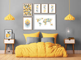 Yellow Bedroom Scandinavian Wall Decor In 2020 Yellow Bedroom Decor Yellow Bedroom Yellow Bedroom Walls