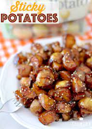 Korean Style Sticky Potatoes Video Recipe Potato Side Dishes Korean Food Side Dishes Korean Side Dishes