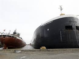 Those 1000' behemoths must be a sight to see. Toledo Shipyard Gets Massive Freighters Ready For Great Lakes The Blade