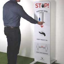 Mobile Hand Sanitiser Station With Dispenser And Clear Signage En 2020 Eventos Empresariales Diseno De Stands Disenos De Unas
