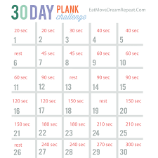 30 Day Plank Challenge Printable Chart Bedowntowndaytona Com