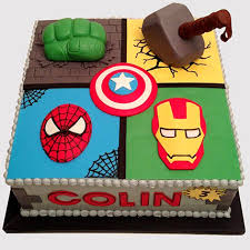 Marvel comics action cake design. Online Avengers Cake Marvel Avengers Birthday Cake Ferns N Petals