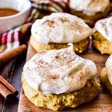 Soft Pumpkin Cookies With Cream Cheese Frosting Recipe Soft Pumpkin Cookies Pumpkin Recipes Pumpkin Cookies