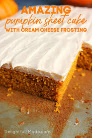 The Perfect Fall Dessert This Pumpkin Cake With Cream Cheese Frosting Is A Super Simple Delicious Pump In 2020 Pumpkin Sheet Cake Sheet Cake Recipes Pumpkin Pie Bars