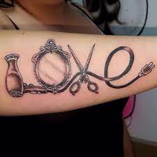 My Awesome Hairstylist Inspired Tattoo It S A Passion Hairstylist Tattoos Cosmetology Tattoos Hairdresser Tattoos