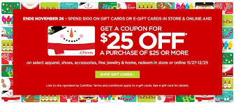 Jcp gift cards are redeemable for merchandise or services (excluding gift card purchases) at jcp stores in the u.s. Get A 25 25 Coupon Wyb 100 In Jcpenney Gift Cards Redeem During Cyber Monday Sales Freebies2deals