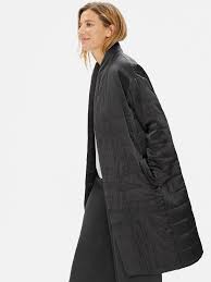 Eileen fisher women's coats & jackets. Eileen Fisher Limited Edition Quilted Silk Charmeuse Long Coat In Charcoal Gray Lyst