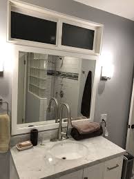 Bathroom Vanity And Walk In Shower With Glass Blocks Lighted Bathroom Mirror Glass Blocks Framed Bathroom Mirror