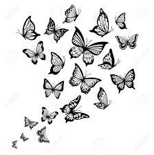 Butterflies Flow. Butterfly Wing, Spring Flying Insect And Flight Wave. Fly  Insects, Black Drawing Butterfly Silhouette For Greeting Card Or Tattoo  Sketch. Vector Background Illustration Royalty Free SVG, Cliparts, Vectors,  and Stock