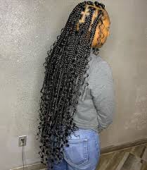 Black And Grey Bohemian Box Braids Touch Of Style Braiding On Instagram Jumbo Bohemian Box Braids Hip Length Touchofst In 2020 Goddess Braids Hairstyles Girls Hairstyles Braids Braids With Curls