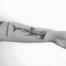 Maybe you would like to learn more about one of these? Black And Grey Style Shark Tattoo On The Left Forearm