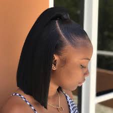 Slightly round the tips of your bangs to give the hair an elegant effect. Hair By Jhade On Instagram Summer Trend Half Up Half Down Bob Hairbyjhade Bo Transitioning Hairstyles Side Ponytail Hairstyles Bob Haircut Black Hair