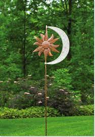 Kinetic Garden Art Celestial Sun Moon Garden Spinner Stake On Sale Garden Spinners Garden Wind Spinners Wind Spinners