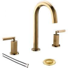 2 Handle 3 Hole Brass Widespread Brushed Gold Bathroom Faucet Bathroom Sink Faucet With Metal Pop Up Drain Phiestina