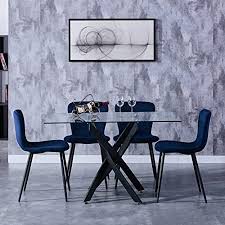 There is no doubt that this elegant decoration is suitable for any black restaurant with a. Goldfan Glass Dining Table And Chairs Set 4 Modern Kitchen Table And Cushioned Chairs Dining Tables Set For Home Kitchen Lounge Blue Amazon Co Uk Home Kitchen