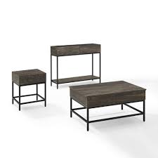 Consider a sleek black or espresso finish for a modern, minimalist setup, or go for a weathered veneer for a more rustic vibe. 3pc Jacobsen Coffee Table Set End Table Charcoal Crosley Target