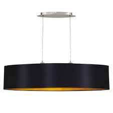 It is compatible with dimmer switches. Eglo Lighting 31616 Maserlo 2 Light Large Ceiling Pendant In Satin Nickel Finish With Black Fabric Shade And Gold Lining Castlegate Lights