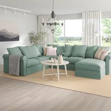 Gronlid Corner Sofa 5 Seat With Chaise Longue Tallmyra Light Green Ikea Ireland In 2020 Green Corner Sofas Ikea Corner Sofa Living Room Design Modern