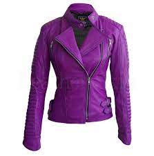 Women Purple Brando Padded Genuine Leather Jacket Leather Skin Mode Duk Laderjacka
