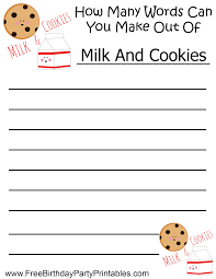 Free Printable Cookies And Milk Birthday Party Game How Many Words Can You Make Out Of Cookie Birthday Party Birthday Party Printables Free Free Birthday Stuff