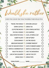 Would She Rather Game Bridal Shower Games Printables Bridal Etsy Bridal Shower Planning Printable Bridal Shower Games Gender Neutral Baby Shower