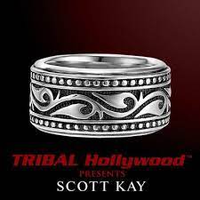 Unkaged Sparta Engraved Barbed Vine Sterling Silver Band Style Ring From Scott Kay Mens Jewelry Sterling Silver Mens Rings Rings For Men Sterling Silver Mens