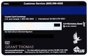 Cancellations may take one (1) or more business days to process. Cnb City National Crystal Visa Infinite Credit Card Back Travel With Grant