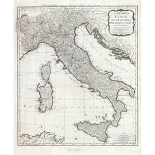 Obraz wynosi około 8 h x 10 3/8 w, aby zachować proporcje mapy. Plakat Stara Mapa Wloch 1794r