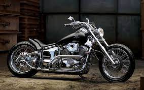 Yamaha Chopper Motorcycle In Black With Chrome Pipes Photo Yamaha Chopper Chopper Motorrad
