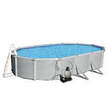 Blue Wave Samoan 21 Ft X 41 Ft Oval X 52 In Deep Metal Wall Above Ground Pool Package With 8 In Top Rail Nb3451 The Home Depot In Ground Pools