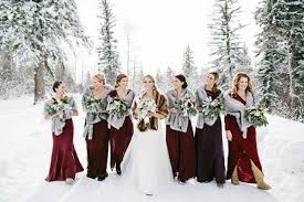 Burgundy Winter Bridesmaid Dress With Fur Stoles Inspiration Winter Bridesmaid Dresses Winter Wedding Dress Winter Wedding Bridesmaids