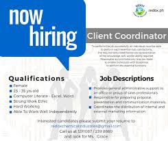 Now Hiring Client Coordinator Redox Chemical Industries Chemical Industry Clients Marketing Information