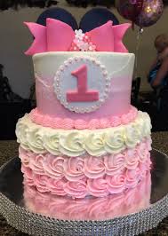 I Made This For My Granddaughters 1st Birthday One Tier Was Strawberry Cake With A Strawberry Buttercream Filling The O Cupcake Cakes Cake Minnie Mouse Cake