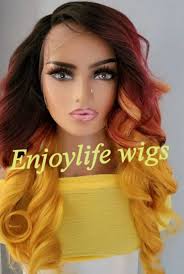 Burgundy Golden Sun Kissesed Fire Wavy H.d Lace Front Colorful Wig