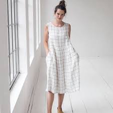 Smock Linen Dress In Maxi Length Loose Linen Sleeveless Summer Dress Washed And Soft Linen Dress In Large Checks Maxi Linen Dress Sleeveless Dress Summer Linen Maxi Dress Dresses