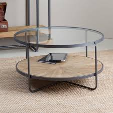 table basse industrielle ronde 2 plateaux verre et bois y14 taille taille unique table basse industrielle table basse table ronde en verre