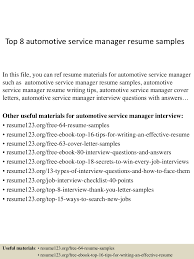 Automotive service managers are in charge of coordinating the activities of an auto shop repair department automotive service managers provide effective supervision of the activities of technicians to ensure customers get their vehicles fixed on time. Top 8 Automotive Service Manager Resume Samples