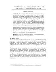 Pdf Effectiveness Of Leadership Coaching An Integrated Evaluation Framework